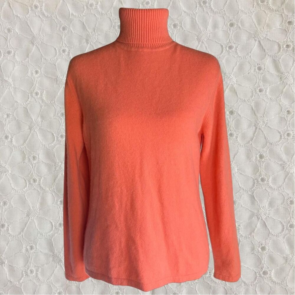 Vintage Y2K Talbots 100% Cashmere Turtle Neck Sweater Coral Peach Small
